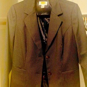 Talbots Petite 1 Piece Wool Blend Lined Black Career Blazer Jacket Sz 6 Pinstrip
